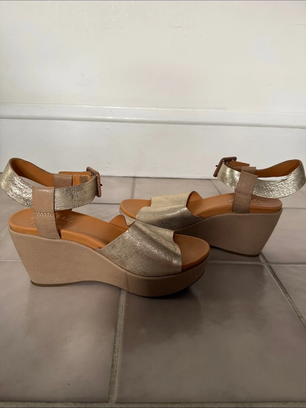 Kork-Ease Metallic Gold and Tan Wedge Sandals - Picture 6 of 6
